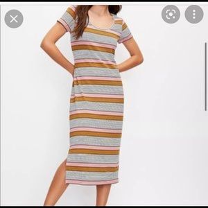 LOFT Scoop Neck Striped MIDI Dress Size Large